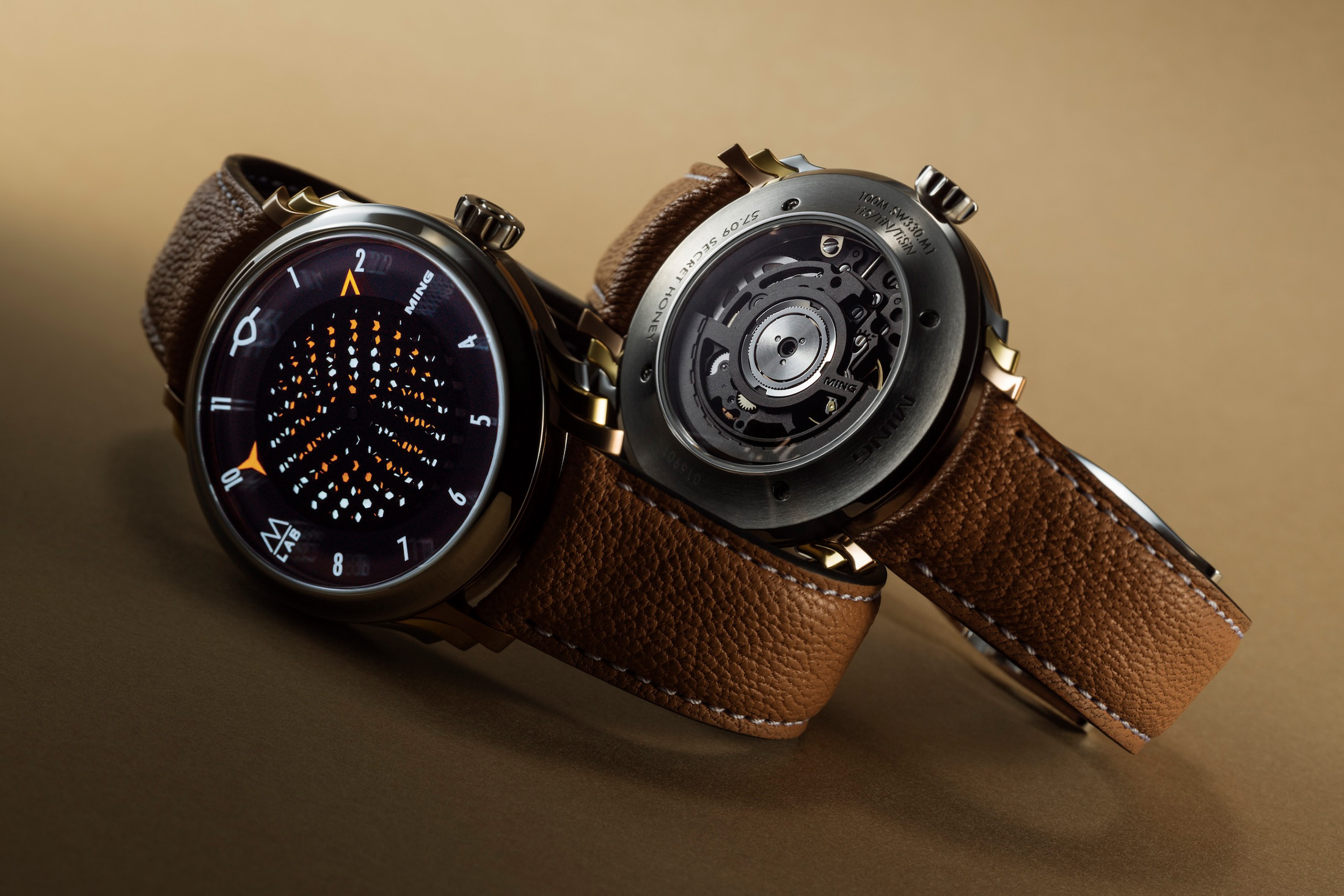 MING × Massena LAB 57.09 Secret Honey, dial and movement views