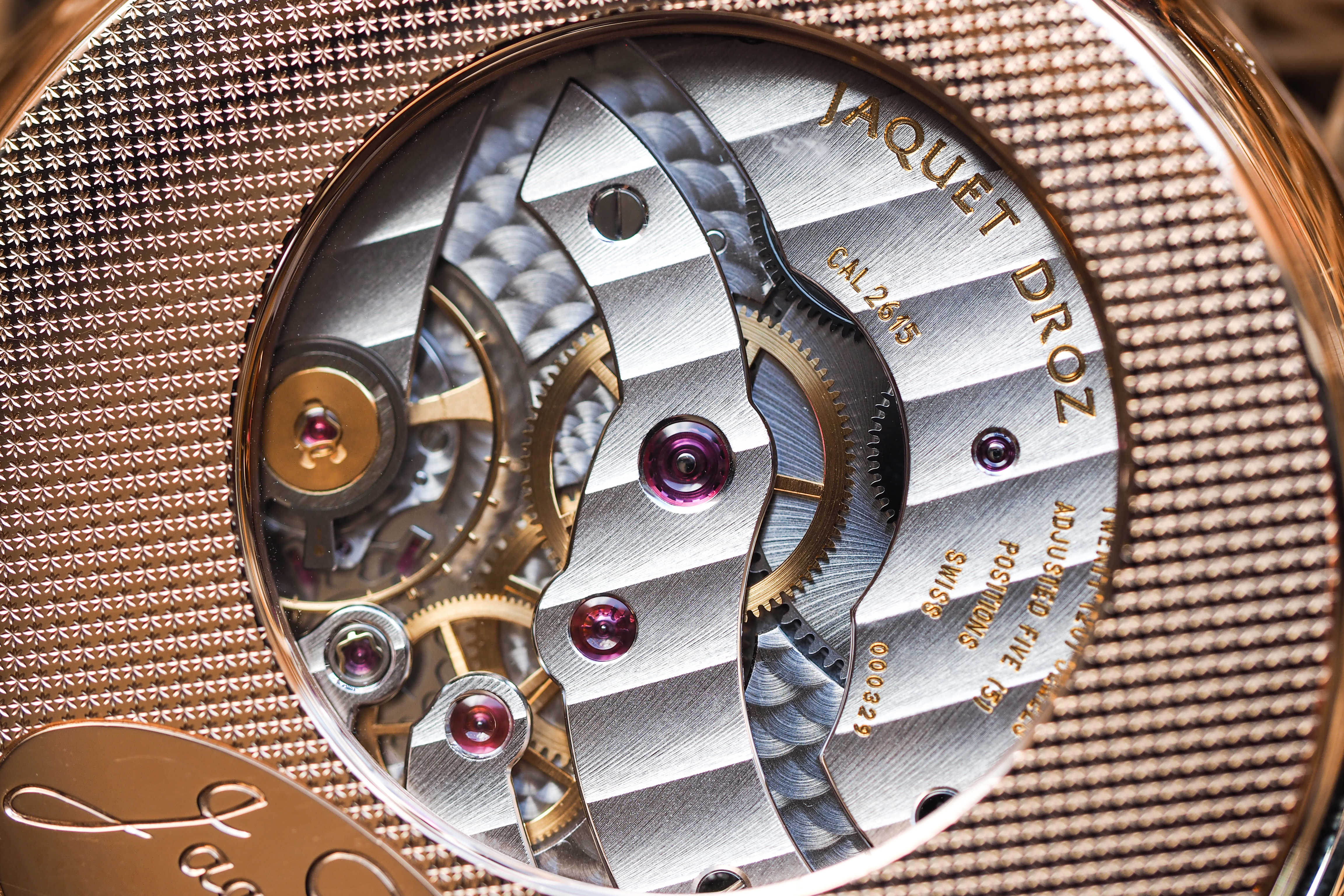 Jaquet Droz Pocket Watch Paillonée movement closeup