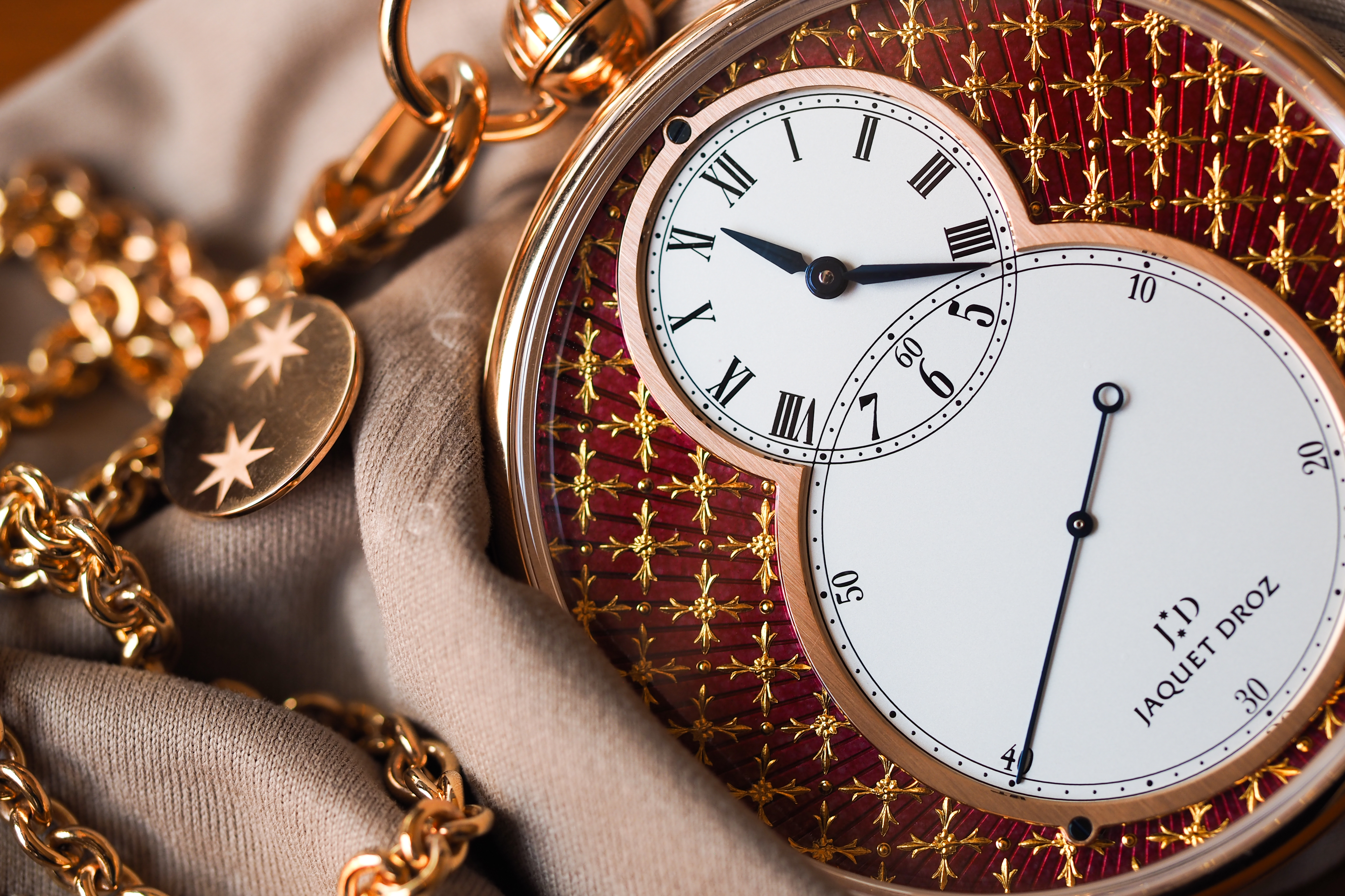 Jaquet Droz Pocket Watch Paillonée pocket watch and chain