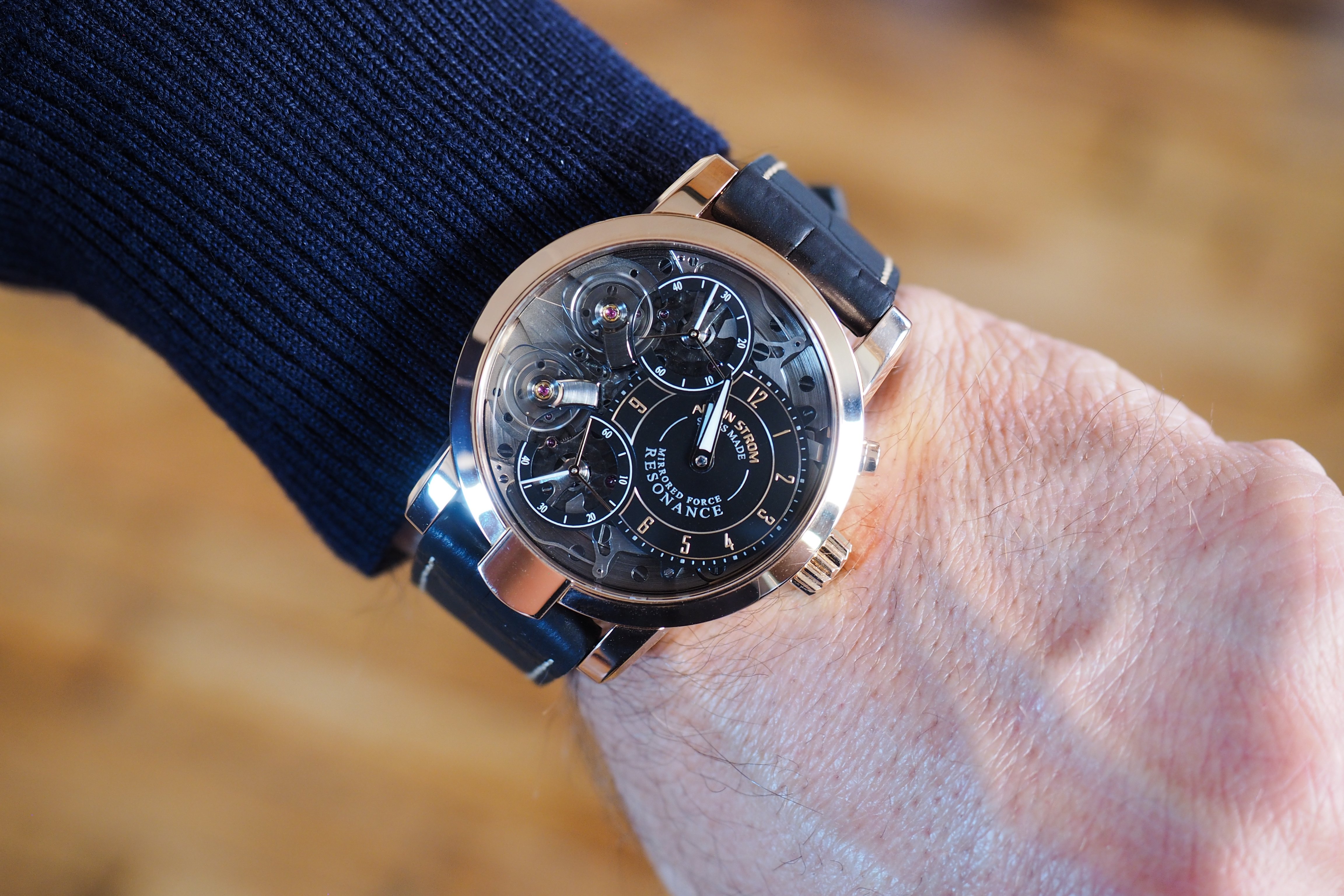 Armin Strom Mirrored Force Resonance Fire wrist shot