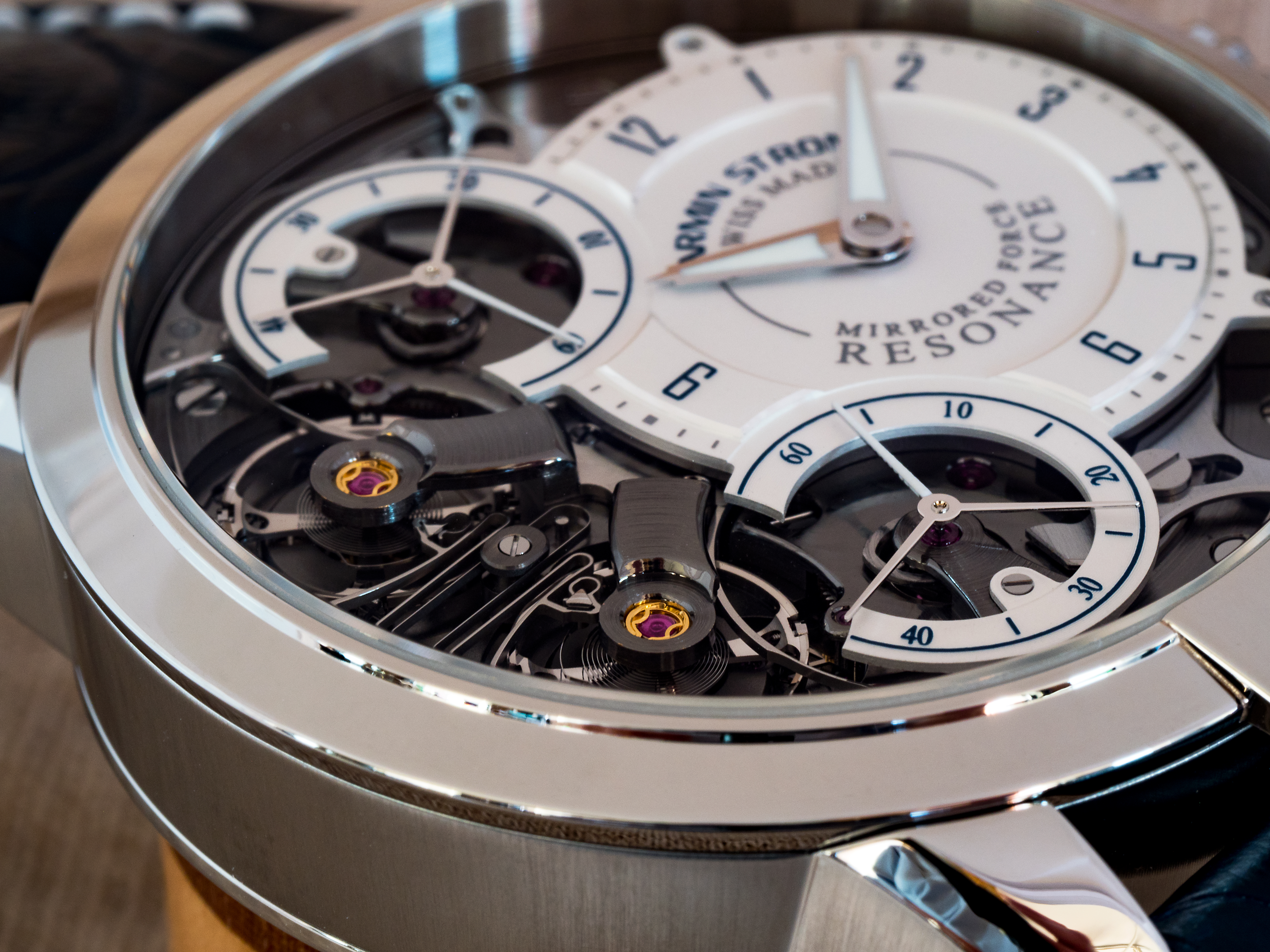 Armin Strom Mirrored Force Resonance "Water" balance cock closeups