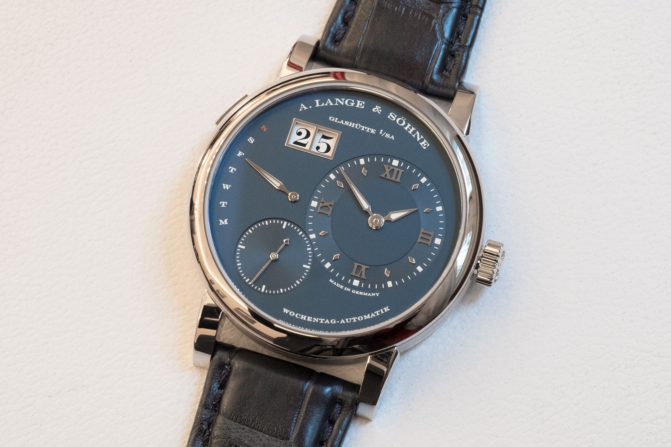 a lange sohne blue dial lange 1 daymatic