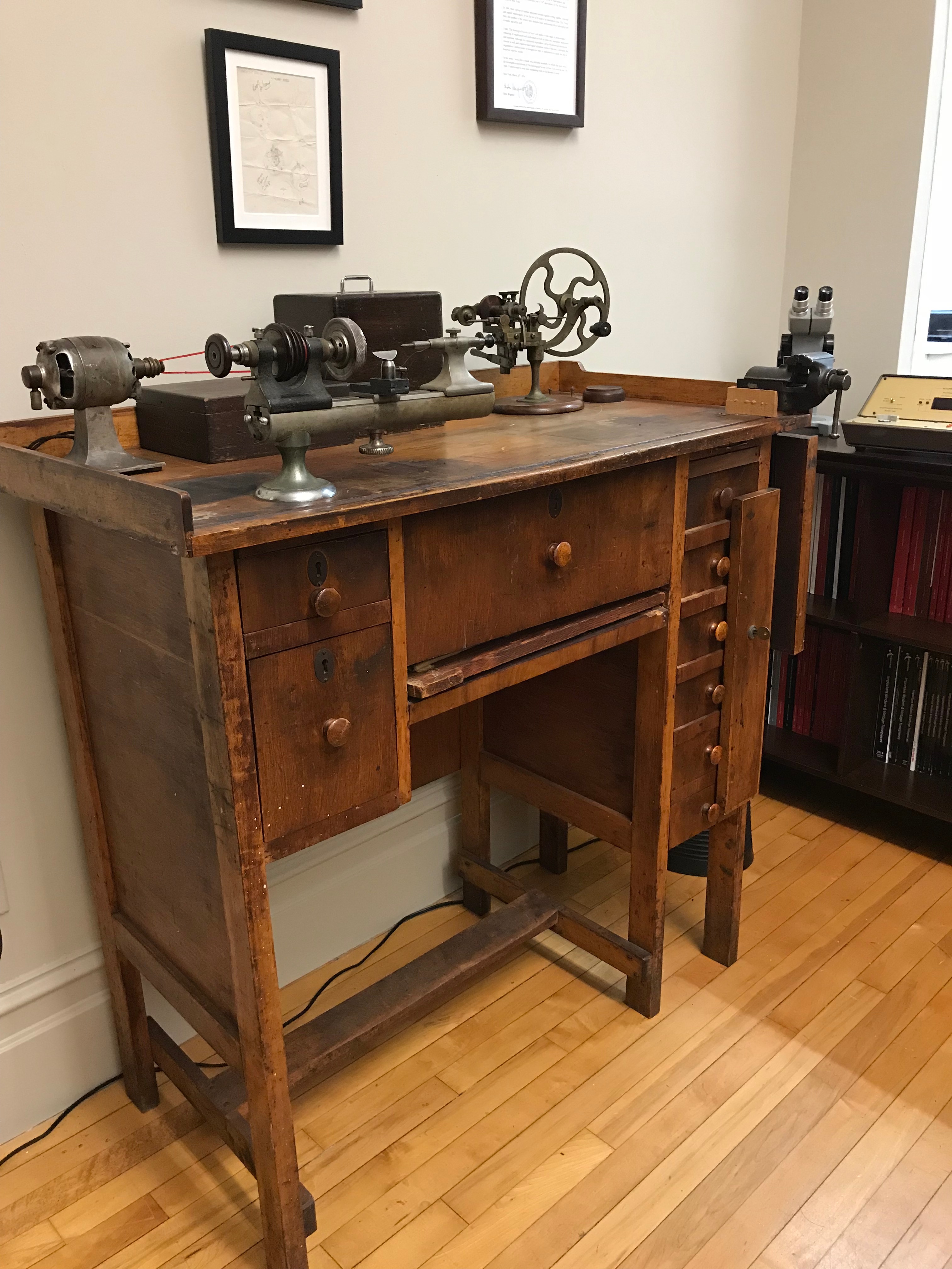 Henry B. Fried's watchmaking bench and tools