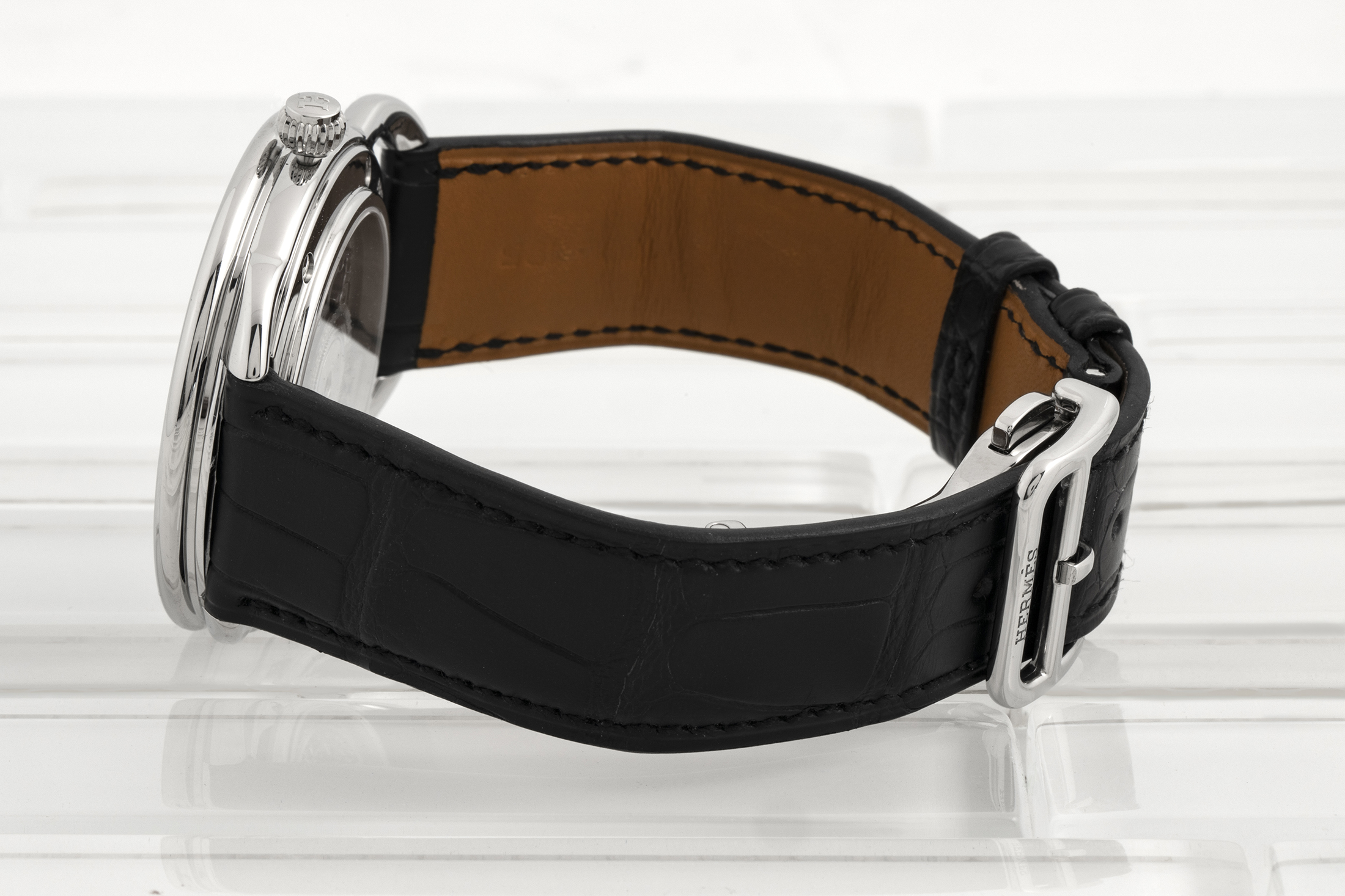 Arceau 32mm Grey Dial in Steel on Black Epsom Leather Strap