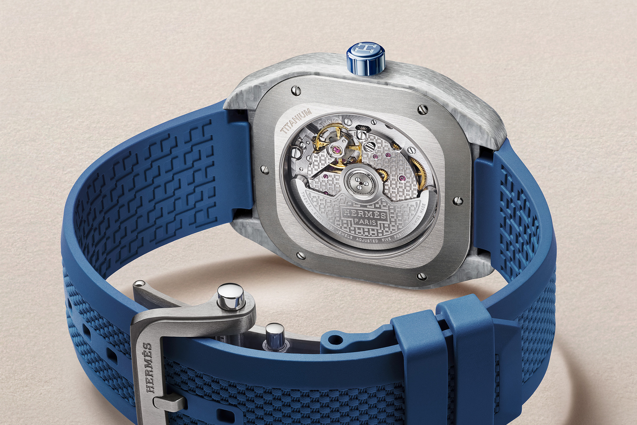 Hermès H08 Bleu de Malte, exhibition caseback