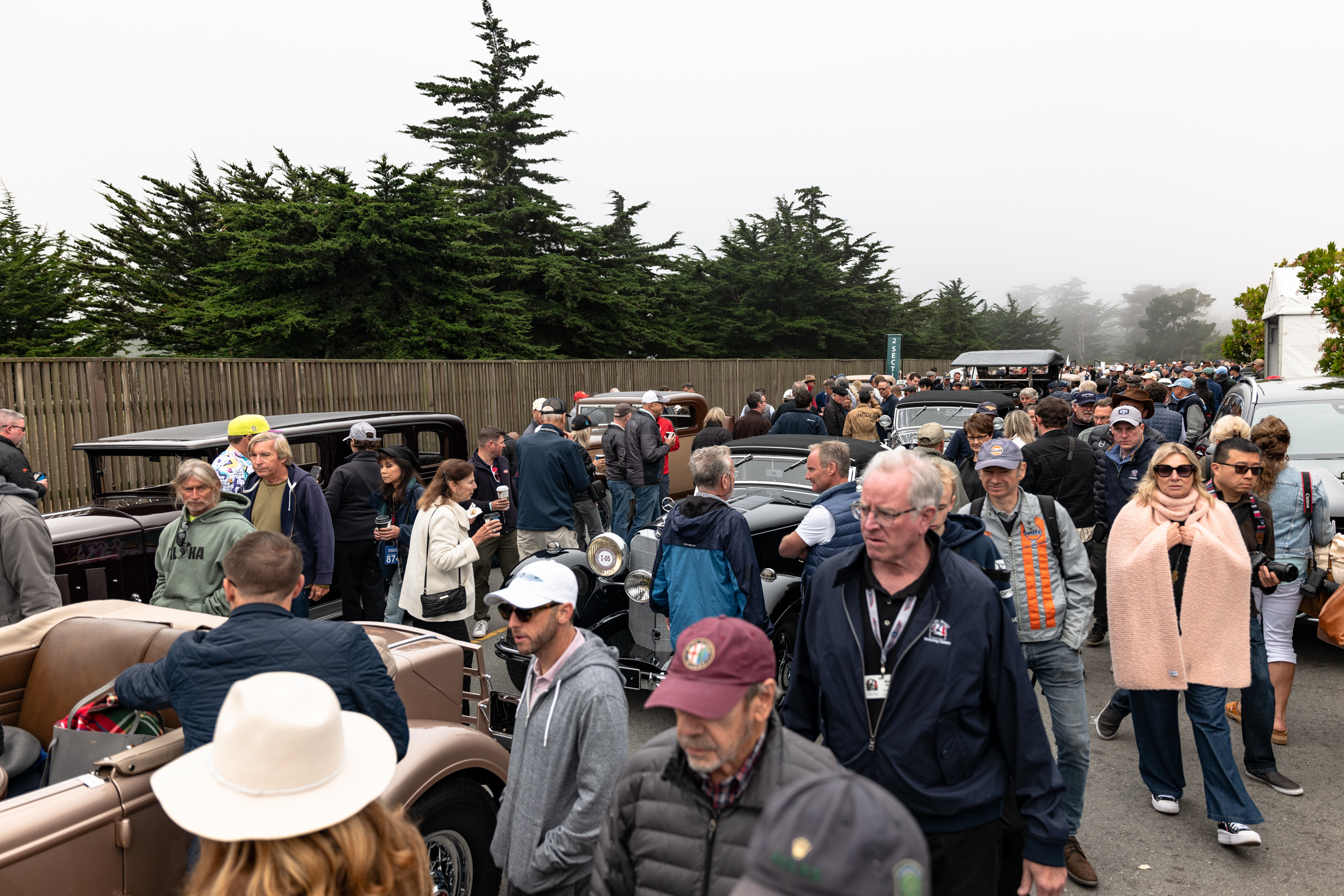 a crowd at a car show