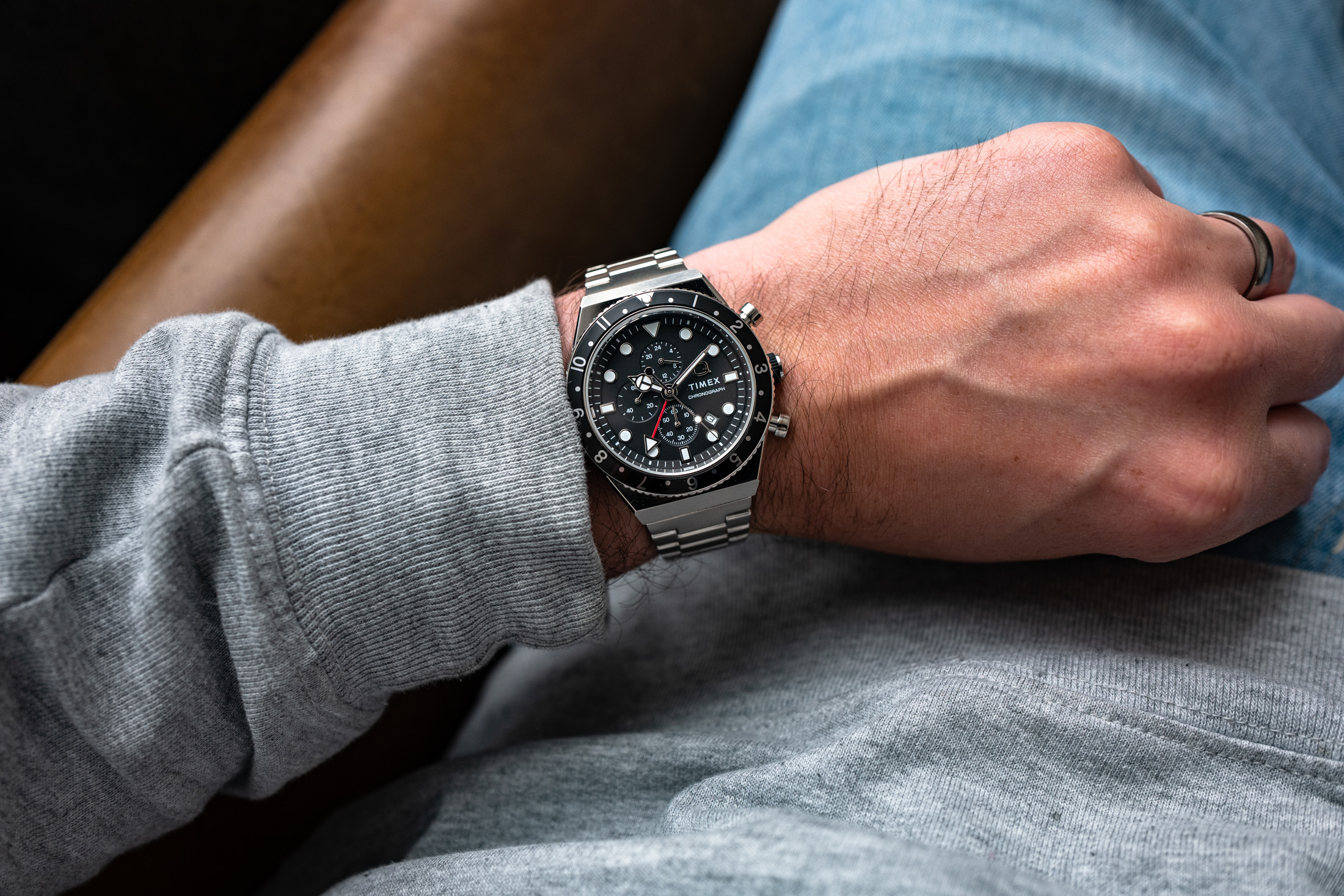 Timex Orologio Uomo Q Chronograph 40mm - Pelle Marrone, Cronografo, Tachimetro, Ispirazione Anni '70