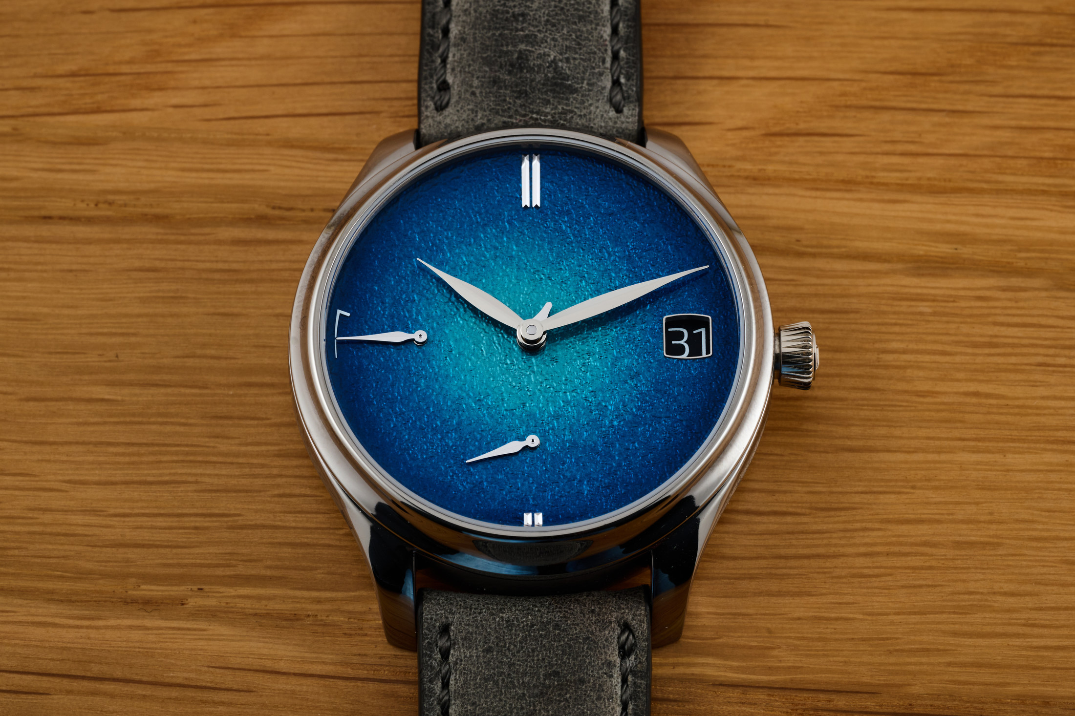 The new Moser Endeavor Perpetual Calendar with fumé grand feu enamel dial