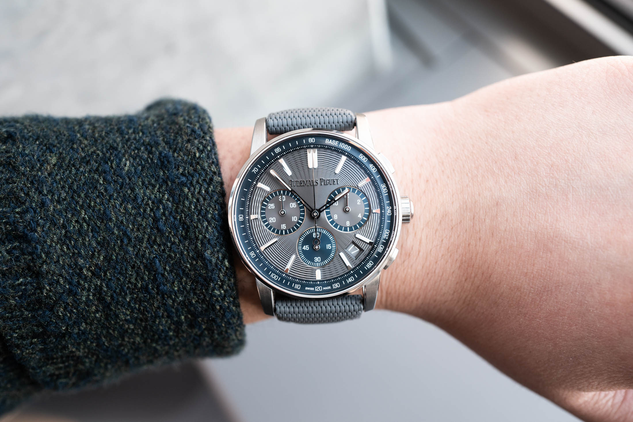 Wrist shot of new code 1159 steel chronograph