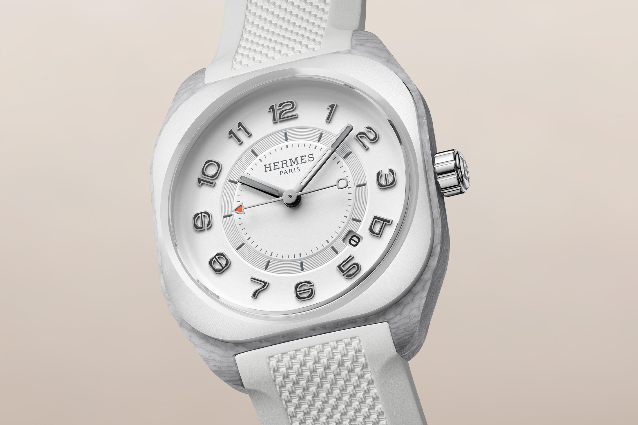 Hermès H08 Blanc Chantilly, white dial and bezel