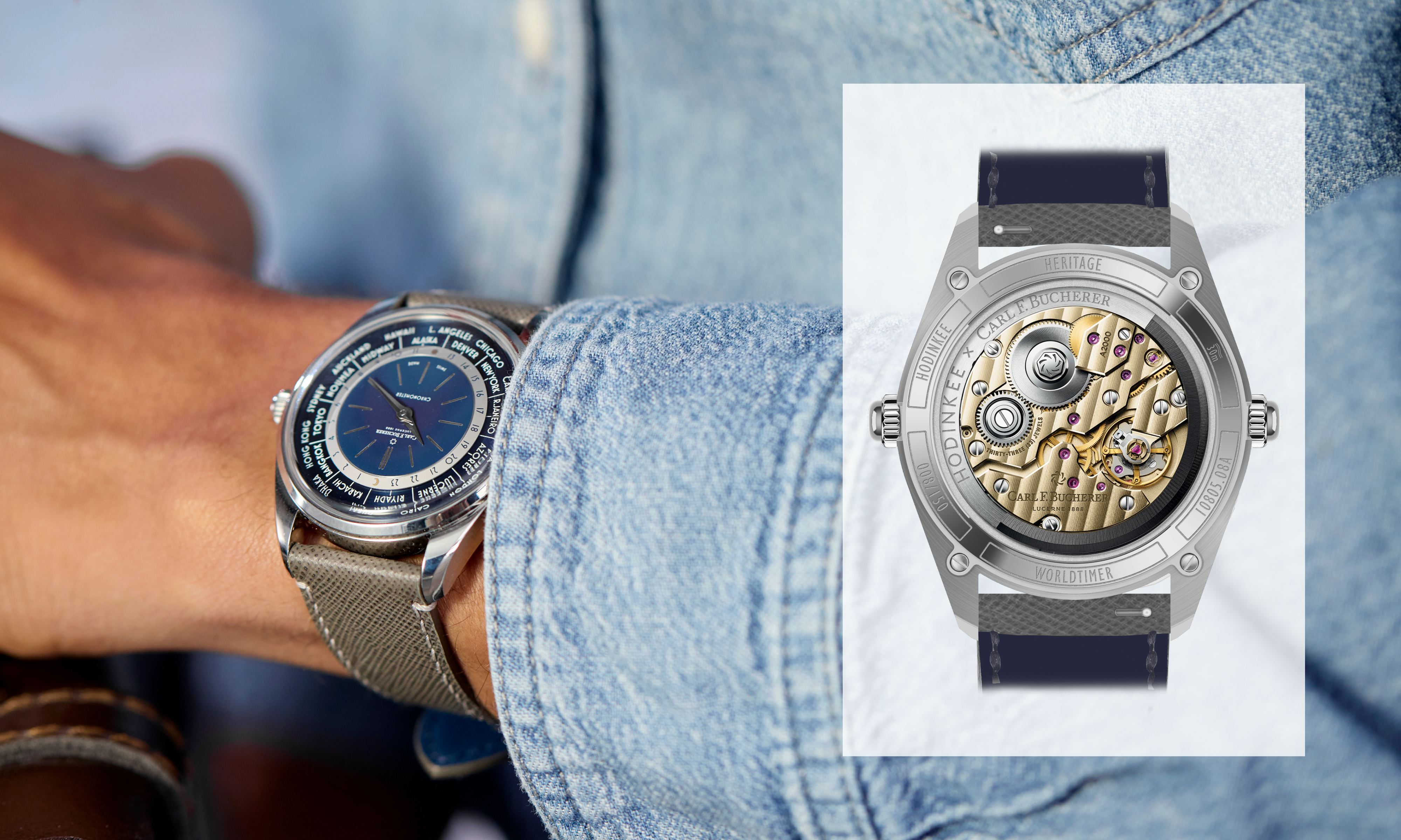 man in denim shirt wearing watch