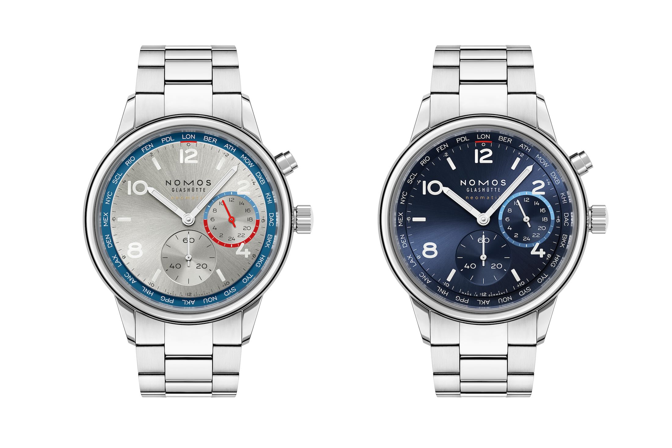 Nomos Club Sport Worldtime Silver and Blue