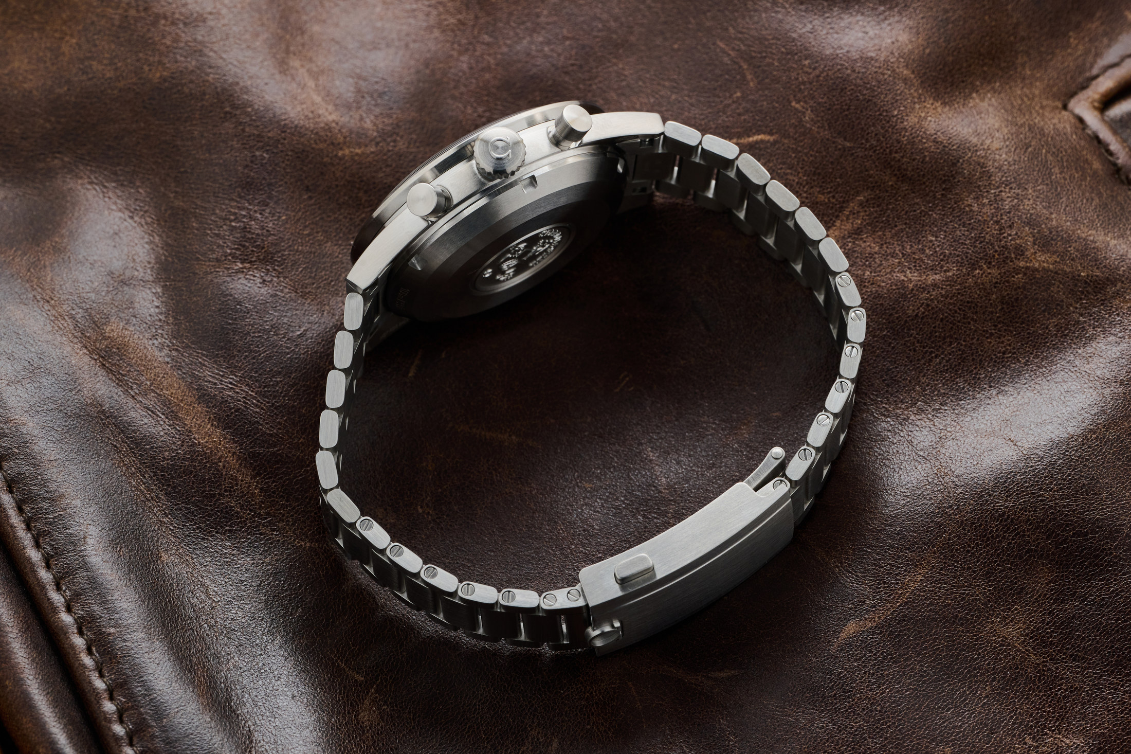 Omega Speedmaster Pilot laying on its side for thickness